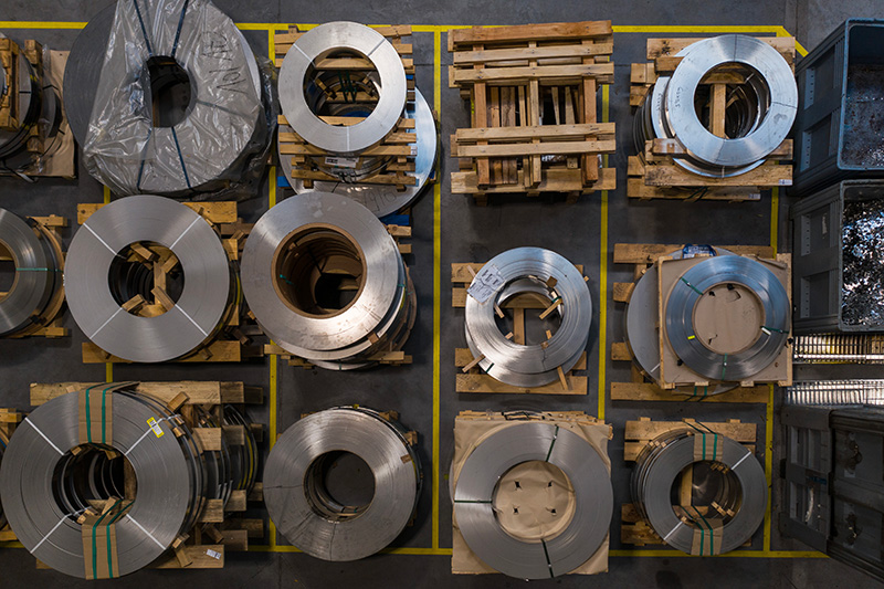 Coils of metal strip in stock